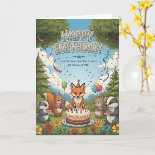 Woodland Friends Birthday Celebration Card Kaart (Gele Bloem)
