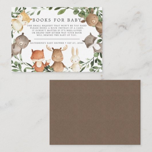 Woodland Friends Books for Baby Baby shower Card Informatiekaartje (Voorkant / Achterkant)