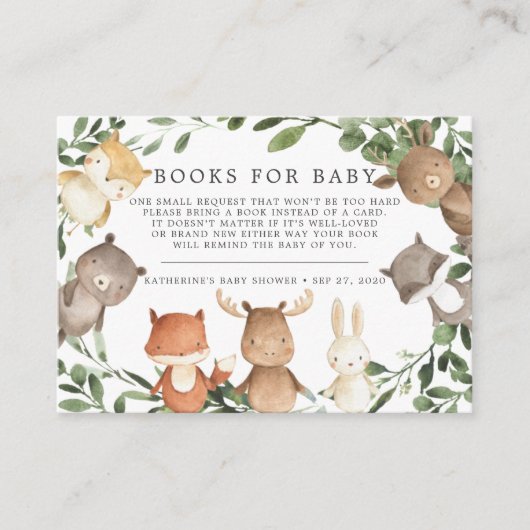 Woodland Friends Books for Baby Baby shower Card Informatiekaartje (Voorkant)