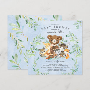 Woodland Friends Boys Baby shower Invitation Kaart