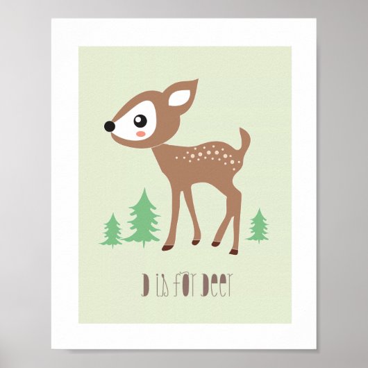 Woodland Friends - D is voor Deer Art Print (Voorkant)