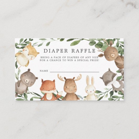 Woodland Friends Diaper Raffle Baby shower Card Informatiekaartje (Voorkant)