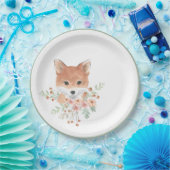 Woodland Friends Fox Floral Green Waterverf Papieren Bordje (Feest)
