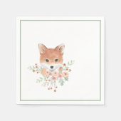 Woodland Friends Fox Floral Green Waterverf Servet (Voorkant)
