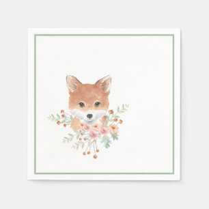 Woodland Friends Fox Floral Green Waterverf Servet