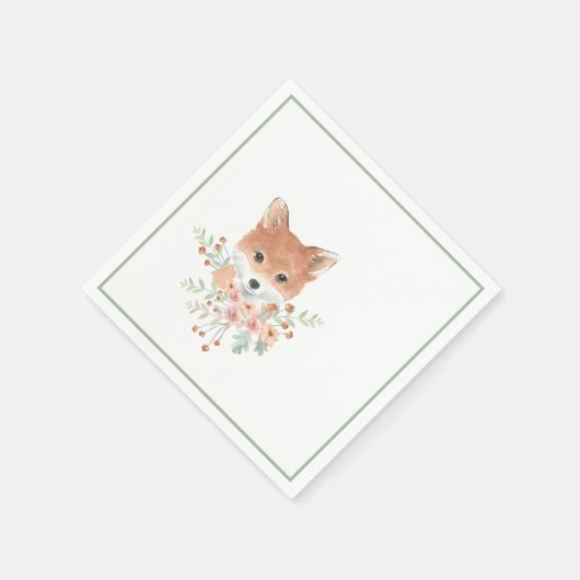 Woodland Friends Fox Floral Green Waterverf Servet (Hoek)