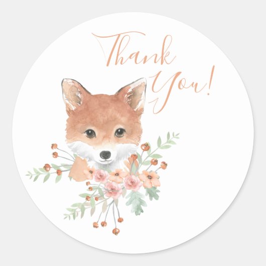 Woodland Friends Fox Floral Waterverf Hartelijk da Ronde Sticker (Voorkant)
