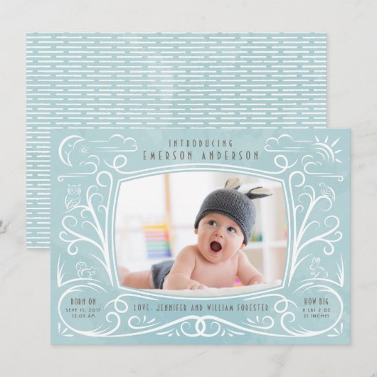 Woodland Friends geboorte aankondiging jongen (Voorkant / Achterkant)