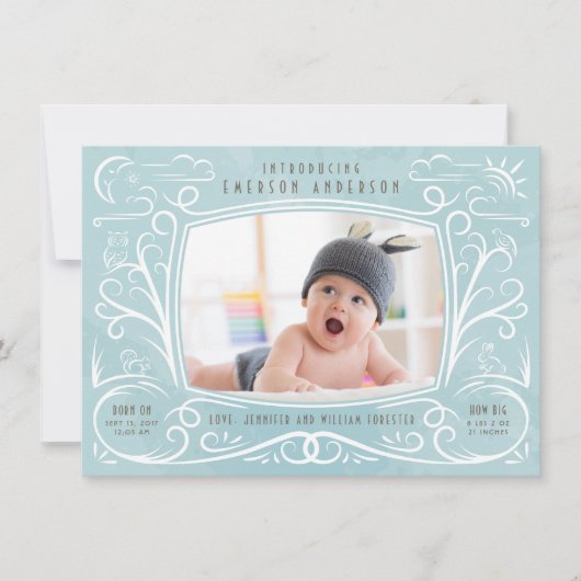 Woodland Friends geboorte aankondiging jongen (Voorkant)