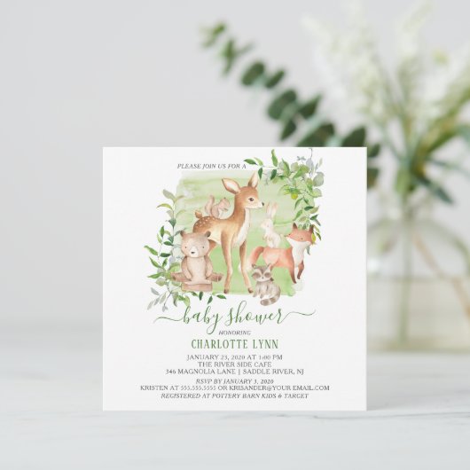 Woodland Friends Gender Neutral Baby shower Kaart (Staand voorkant)