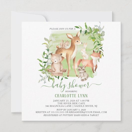 Woodland Friends Gender Neutral Baby shower Kaart (Voorkant)