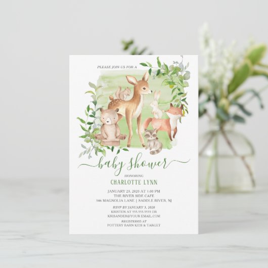 Woodland Friends Gender Neutral Baby shower Kaart (Staand voorkant)