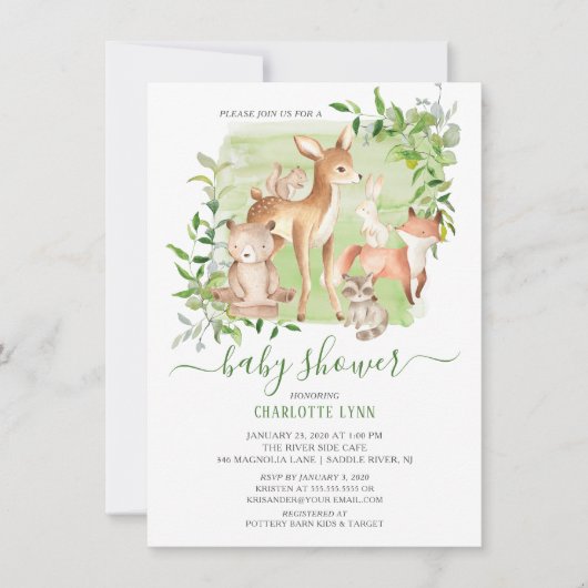 Woodland Friends Gender Neutral Baby shower Kaart (Voorkant)