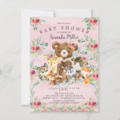 Woodland Friends Girls Baby shower Invitation Kaart (Voorkant)