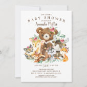 Woodland Friends Girls Baby shower Invitation Kaart (Voorkant)