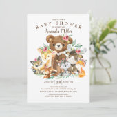 Woodland Friends Girls Baby shower Invitation Kaart (Staand voorkant)
