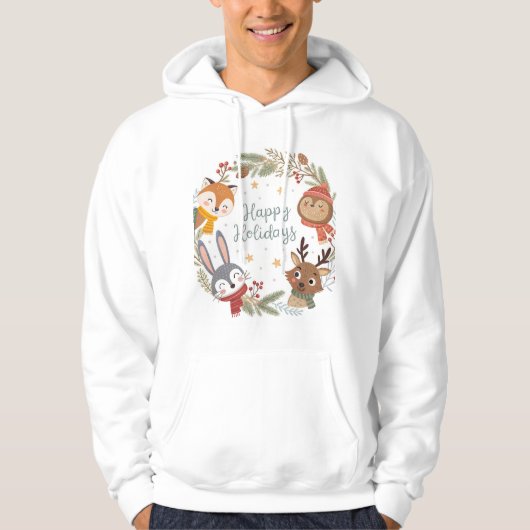 Woodland Friends Happy Holidays Circle  Hoodie (Voorkant)