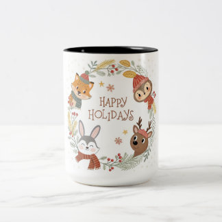 Woodland Friends Happy Holidays Circle Tweekleurige Koffiemok