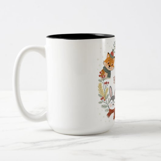 Woodland Friends Happy Holidays Circle Tweekleurige Koffiemok (Links)