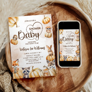Woodland Friends Herfst Pompoen Baby Shower Kaart