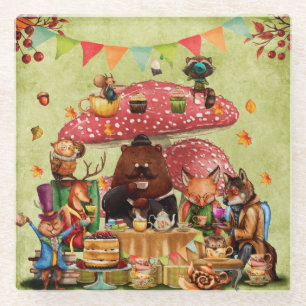 Woodland Friends in Teatime in Forest Glazen Onderzetter