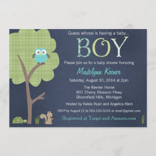 Woodland Friends Little Owl Baby Shower Invite Kaart