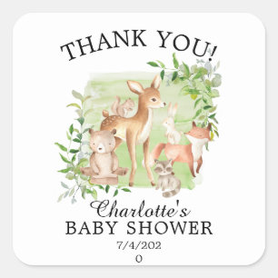 Woodland Friends Neutral Baby shower Vierkante Sticker