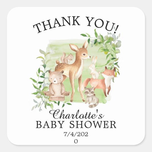 Woodland Friends Neutral Baby shower Vierkante Sticker (Voorkant)