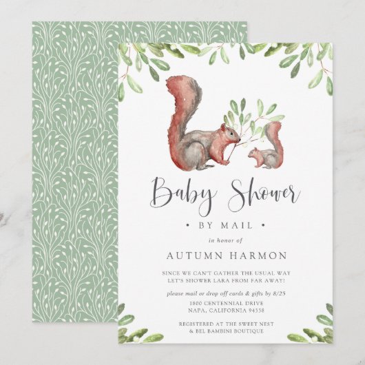 Woodland Friends Red Squirrel Baby shower per post Kaart (Voorkant / Achterkant)