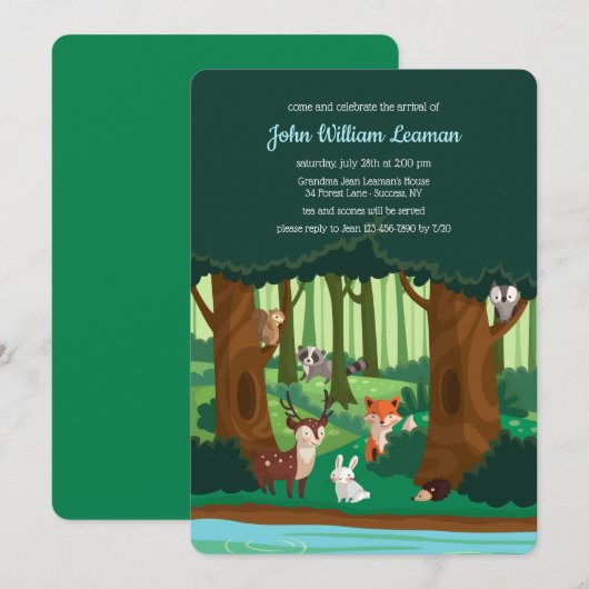 Woodland Friends Uitnodiging (Voorkant / Achterkant)