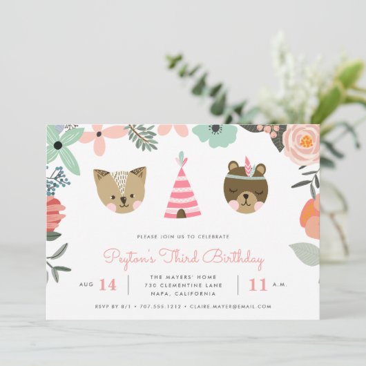 Woodland Friends | Uitnodiging voor kinderen van B (Staand voorkant)