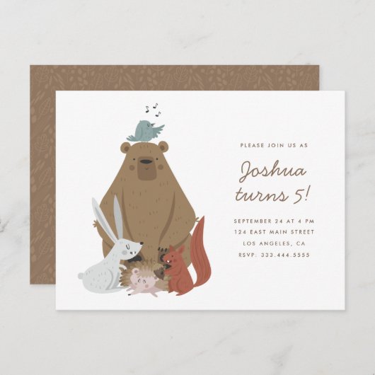Woodland Friends | Verjaardagsfeest van kinderen Uitnodiging Briefkaart (Voorkant / Achterkant)