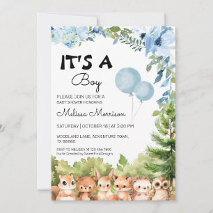 Woodland Friends Whimsical Baby Boy Shower Kaart
