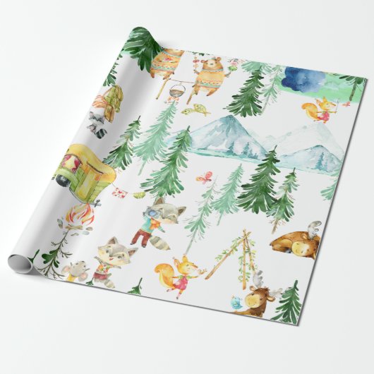 Woodland Friends White Cadeaupapier (Uitgerold)