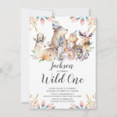 Woodland Friends Wild One Boys 1e verjaardag Invit Kaart (Voorkant)