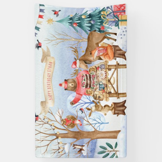 Woodland Friends Winter Birthday Welcome Spandoek (Verticaal)