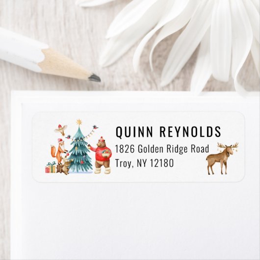 Woodland Friends Winter Kerstfeest Birthday Etiket (Insitu)