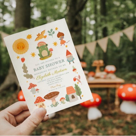Woodland Frog paddenstoel Baby shower Invitation Kaart