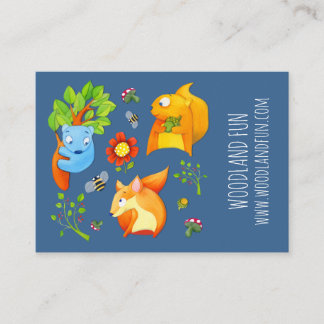 Woodland Fun blue Kinder Party Planner Visitekaart Visitekaartje