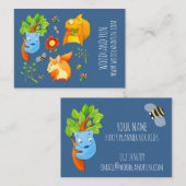 Woodland Fun blue Kinder Party Planner Visitekaart Visitekaartje (Voorkant / Achterkant)