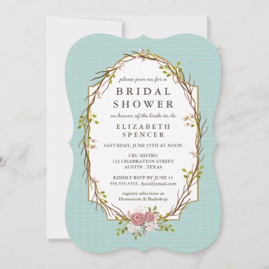 Woodland Garden Wreath Bridal Shower Uitnodiging (Voorkant)