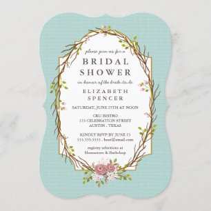 Woodland Garden Wreath Bridal Shower Uitnodiging