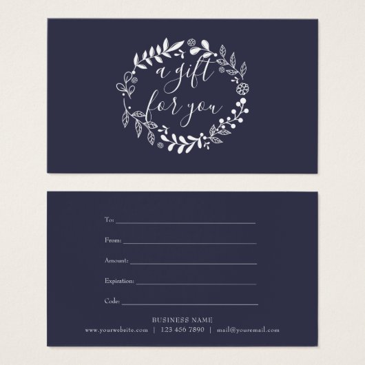 Woodland Garland Navy Blue Gift Certificate Visitekaartje (Voorkant /achterkant)