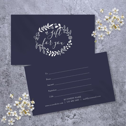 Woodland Garland Navy Blue Gift Certificate Visitekaartje