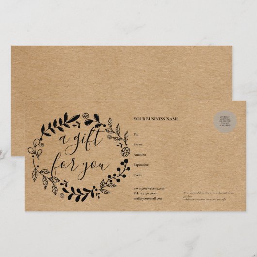 Woodland Garland Rustic Kraft Gift Certificate (Voorkant / Achterkant)