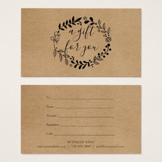 Woodland Garland Rustic Kraft Gift Certificate Visitekaartje (Voorkant /achterkant)