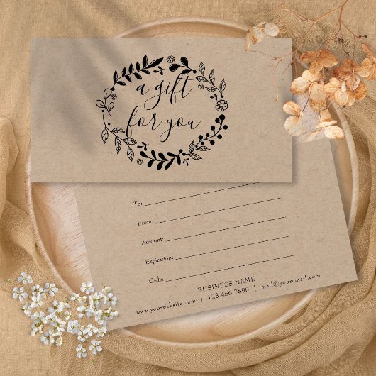 Woodland Garland Rustic Kraft Gift Certificate Visitekaartje