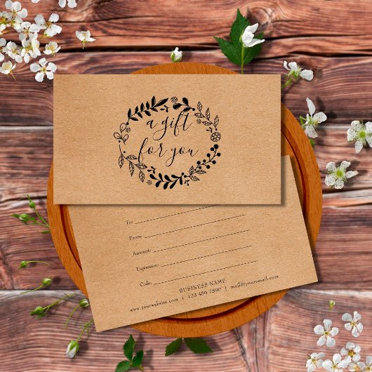 Woodland Garland Rustic Kraft Gift Certificate Visitekaartje