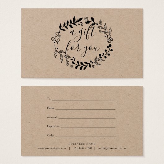 Woodland Garland Rustic Kraft Gift Certificate Visitekaartje (Voorkant /achterkant)