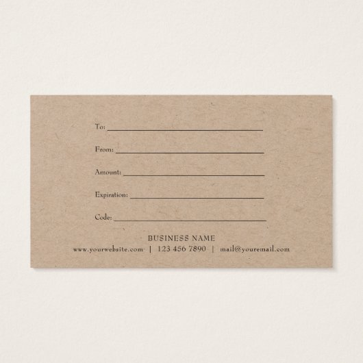 Woodland Garland Rustic Kraft Gift Certificate Visitekaartje (Achterkant)